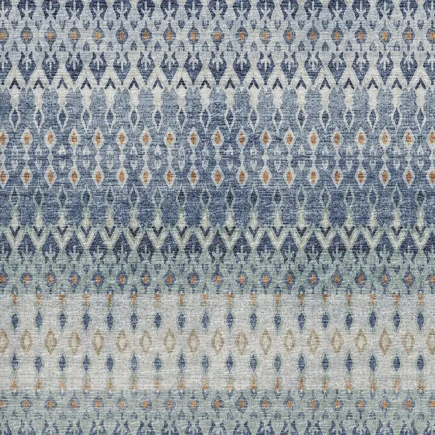 Aqua Gray And Orange Tribal Washable Area Rug With UV Protection Photo 4