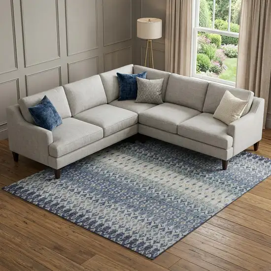 Aqua Gray And Orange Tribal Distressed Washable Area Rug With UV Protection Photo 1