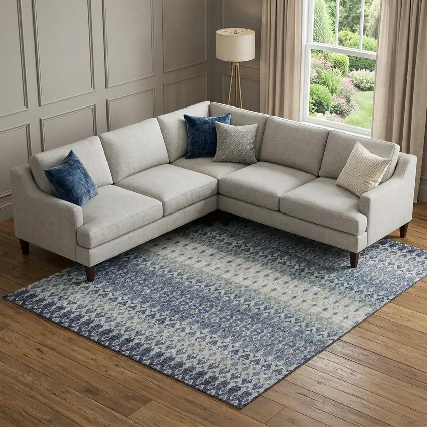 Aqua Gray And Orange Tribal Distressed Washable Area Rug With UV Protection Photo 1