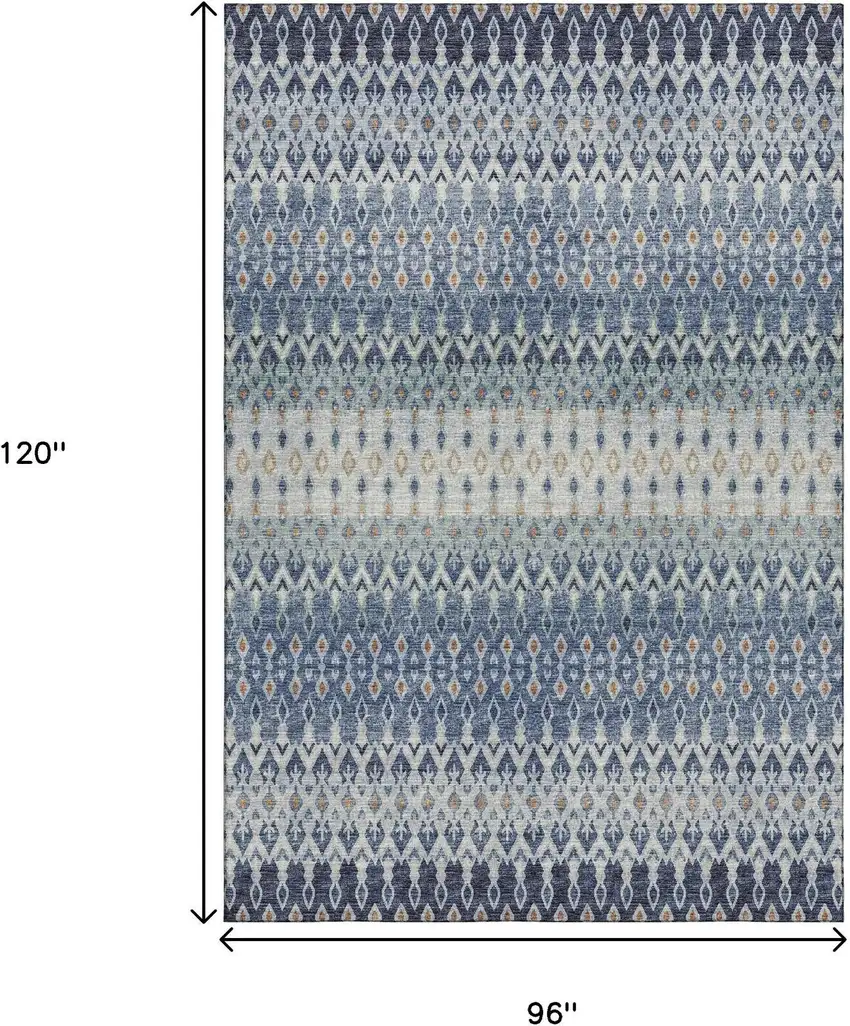 Aqua Gray And Orange Tribal Washable Area Rug With UV Protection Photo 3