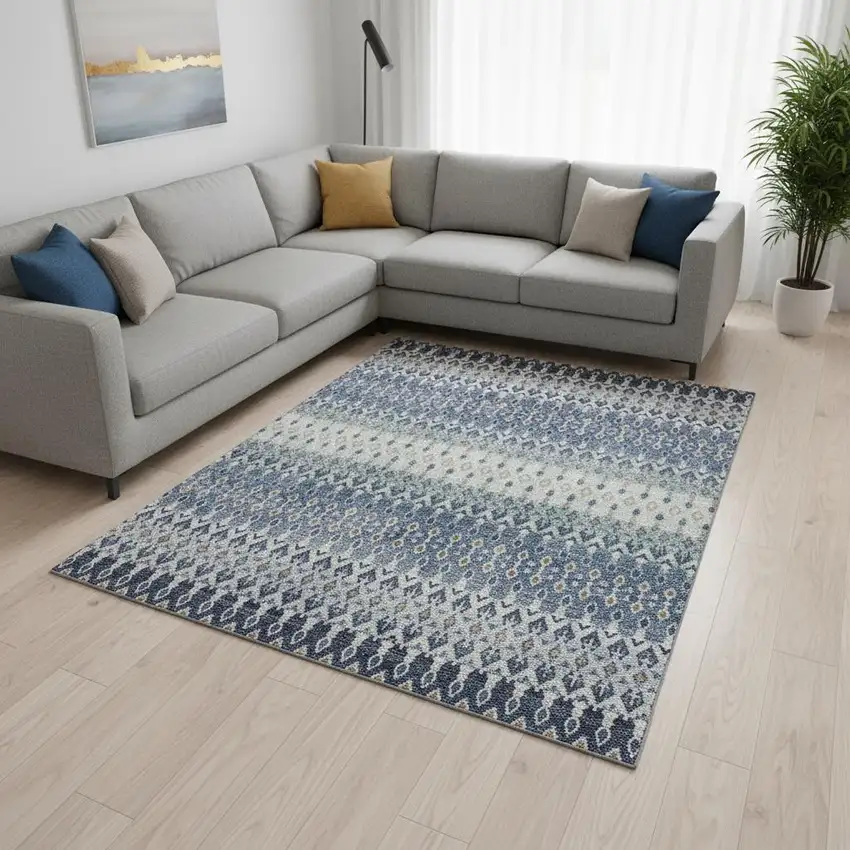 Aqua Gray And Orange Tribal Washable Area Rug With UV Protection Photo 1