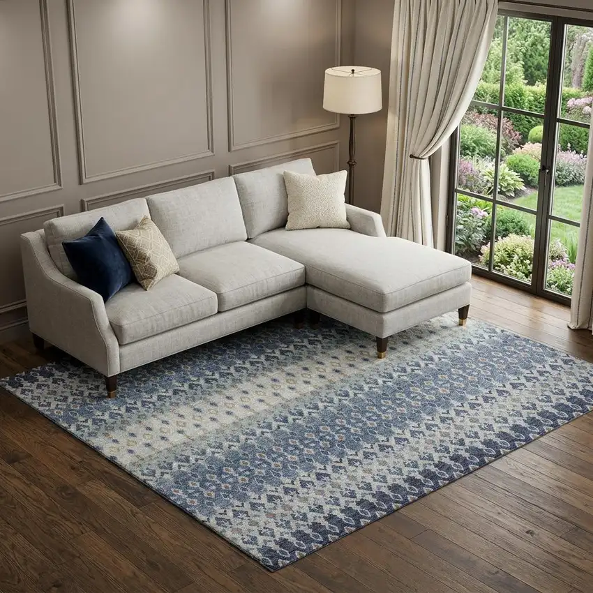 Aqua Gray And Orange Tribal Distressed Washable Area Rug With UV Protection Photo 1