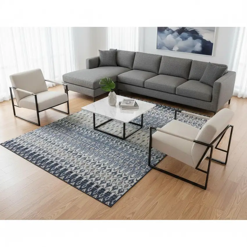 Aqua Gray And Orange Tribal Washable Area Rug With UV Protection Photo 1