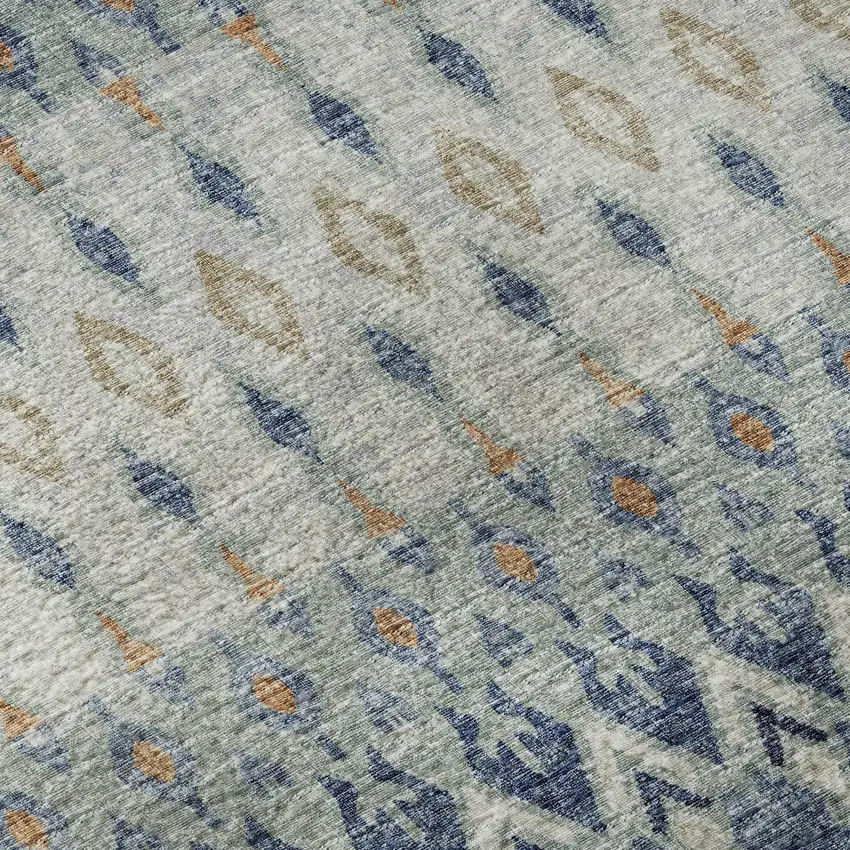 Aqua Gray And Orange Tribal Washable Area Rug With UV Protection Photo 9