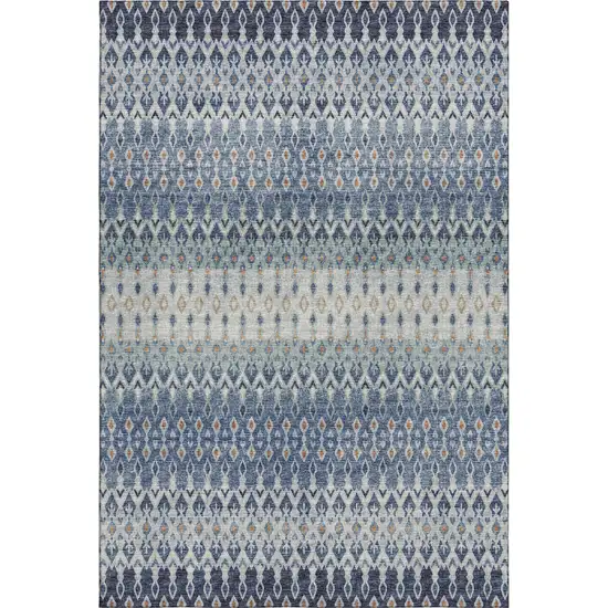 Aqua Gray And Orange Tribal Washable Area Rug With UV Protection Photo 2