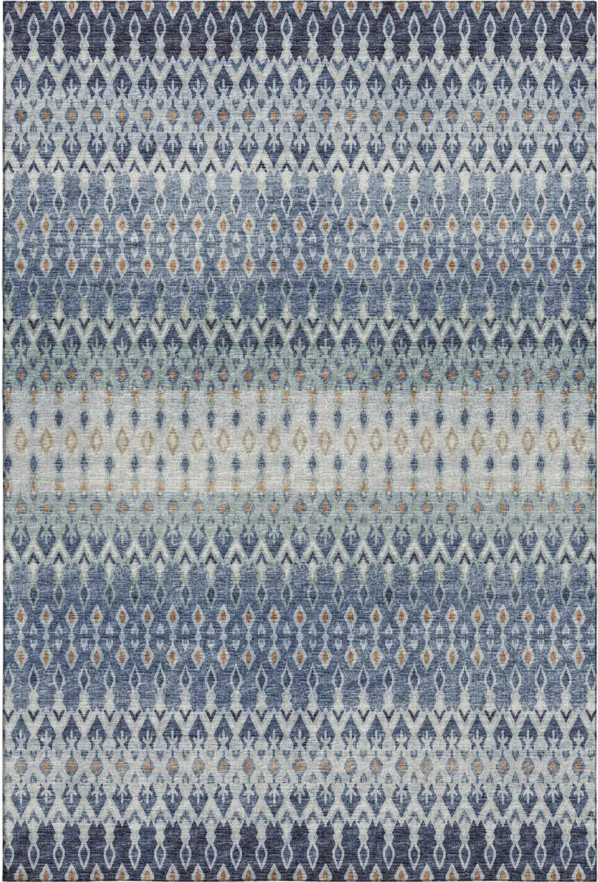Aqua Gray And Orange Tribal Washable Area Rug With UV Protection Photo 2