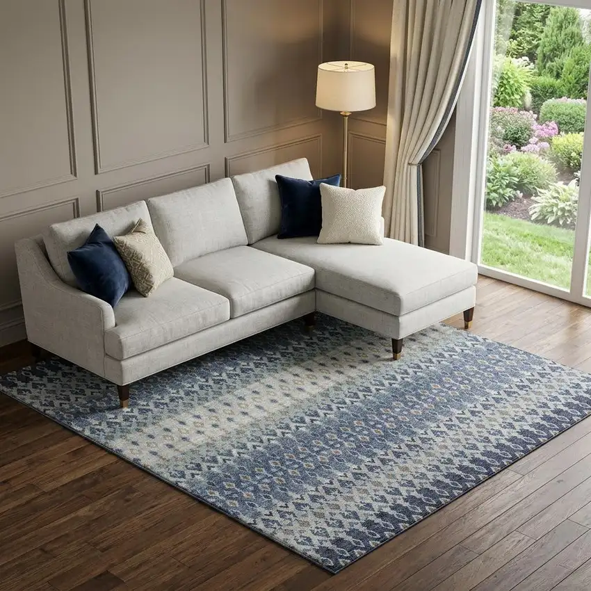 Aqua Gray And Orange Tribal Distressed Washable Area Rug With UV Protection Photo 1