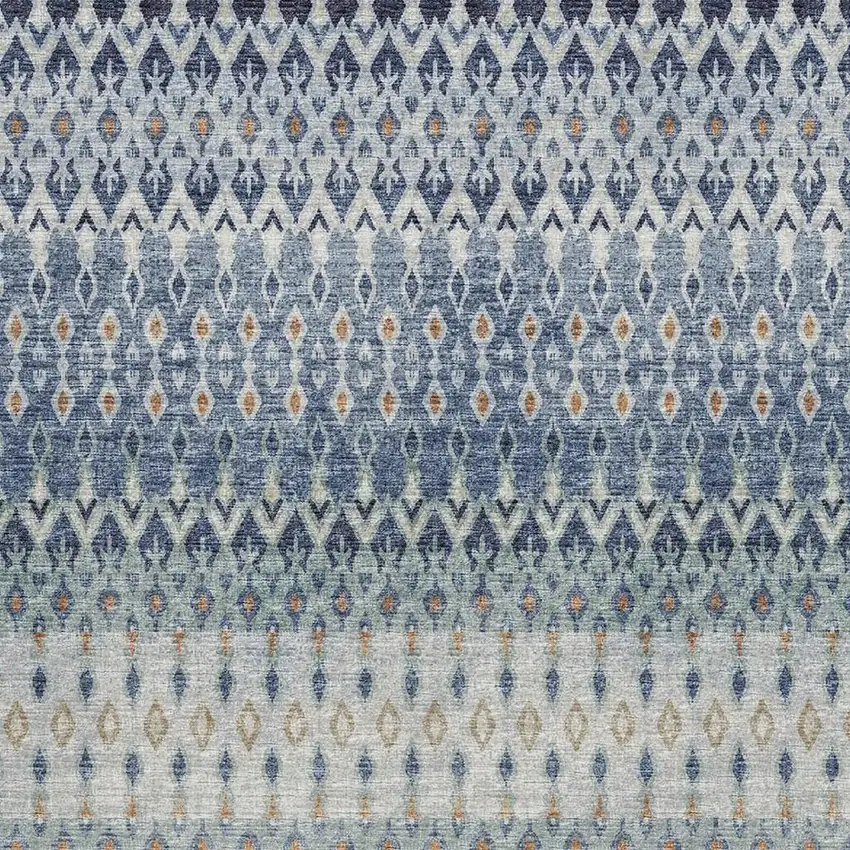 Aqua Gray And Orange Tribal Washable Area Rug With UV Protection Photo 4