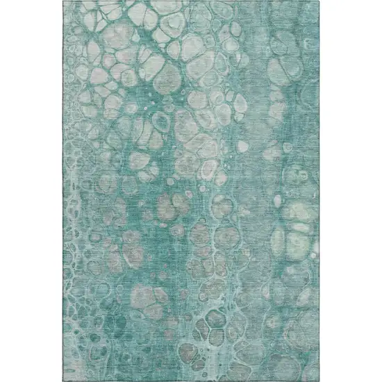 Aqua Gray And Silver Abstract Washable Area Rug With UV Protection Photo 1