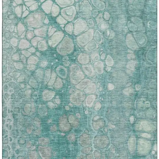 Aqua Gray And Silver Abstract Washable Area Rug With UV Protection Photo 4