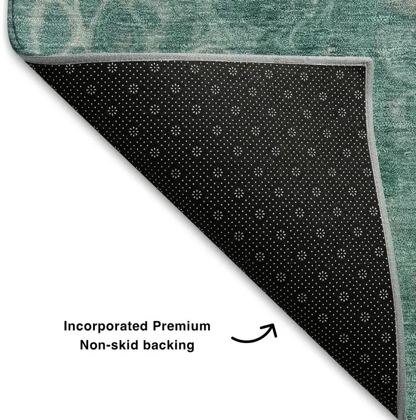 Aqua Gray And Silver Abstract Washable Area Rug With UV Protection Photo 7