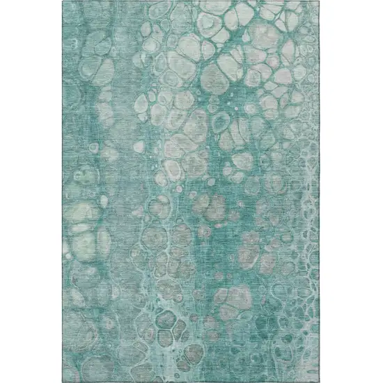 Aqua Gray And Silver Abstract Washable Area Rug With UV Protection Photo 4