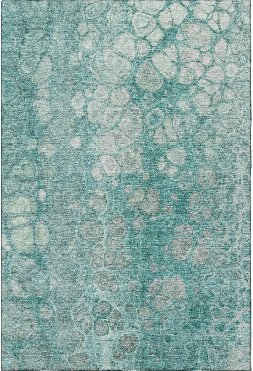 Aqua Gray And Silver Abstract Washable Area Rug With UV Protection Photo 4
