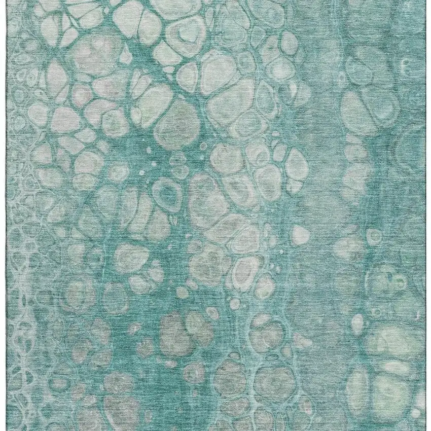 Aqua Gray And Silver Abstract Washable Area Rug With UV Protection Photo 3