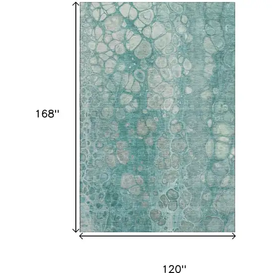 Aqua Gray And Silver Abstract Washable Area Rug With UV Protection Photo 9