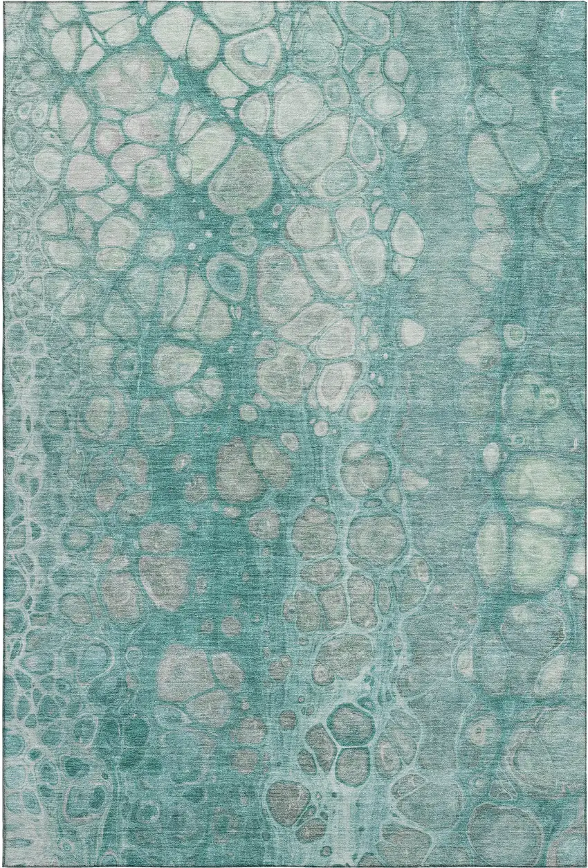 Aqua Gray And Silver Abstract Washable Area Rug With UV Protection Photo 1