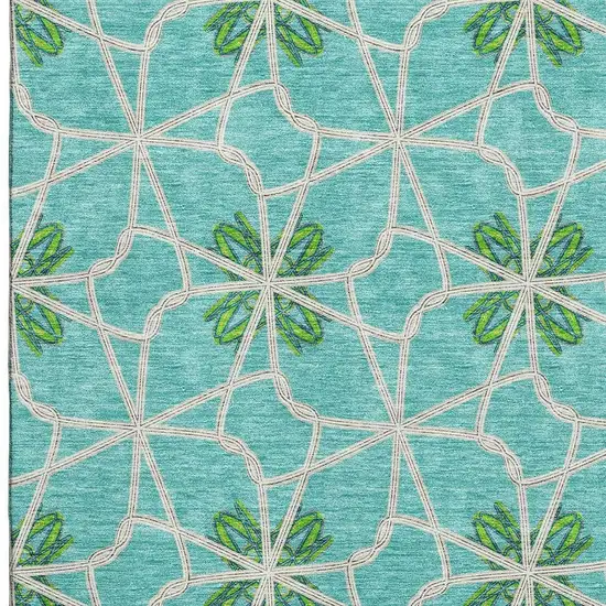 Aqua Green And Beige Geometric Washable Area Rug With UV Protection Photo 2