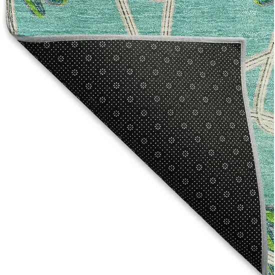 Aqua Green And Beige Geometric Washable Area Rug With UV Protection Photo 5