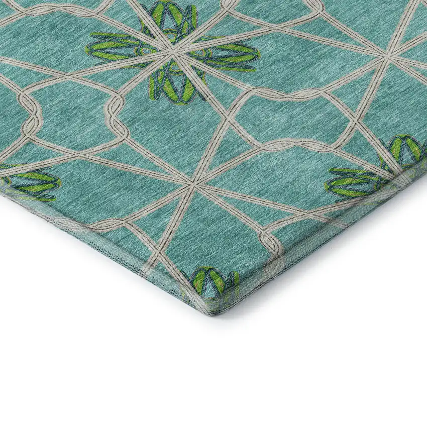 Aqua Green And Beige Geometric Washable Area Rug With UV Protection Photo 6