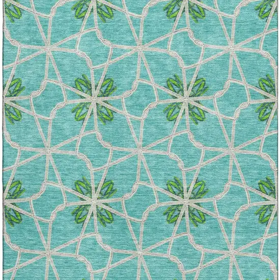 Aqua Green And Beige Geometric Washable Area Rug With UV Protection Photo 2