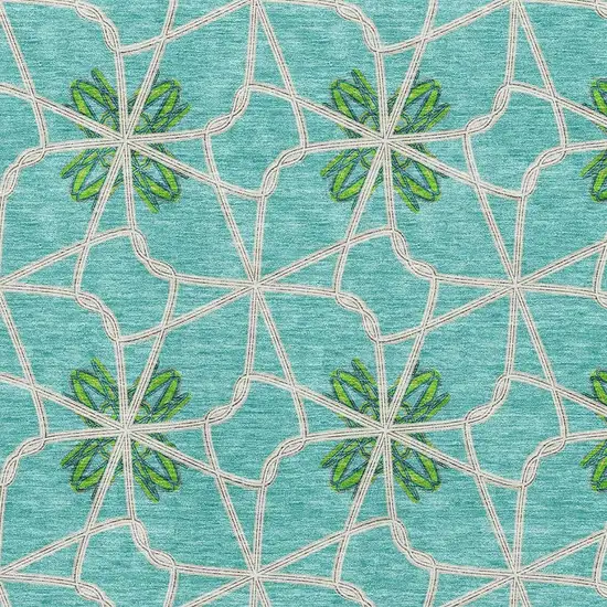 Aqua Green And Beige Geometric Washable Area Rug With UV Protection Photo 2