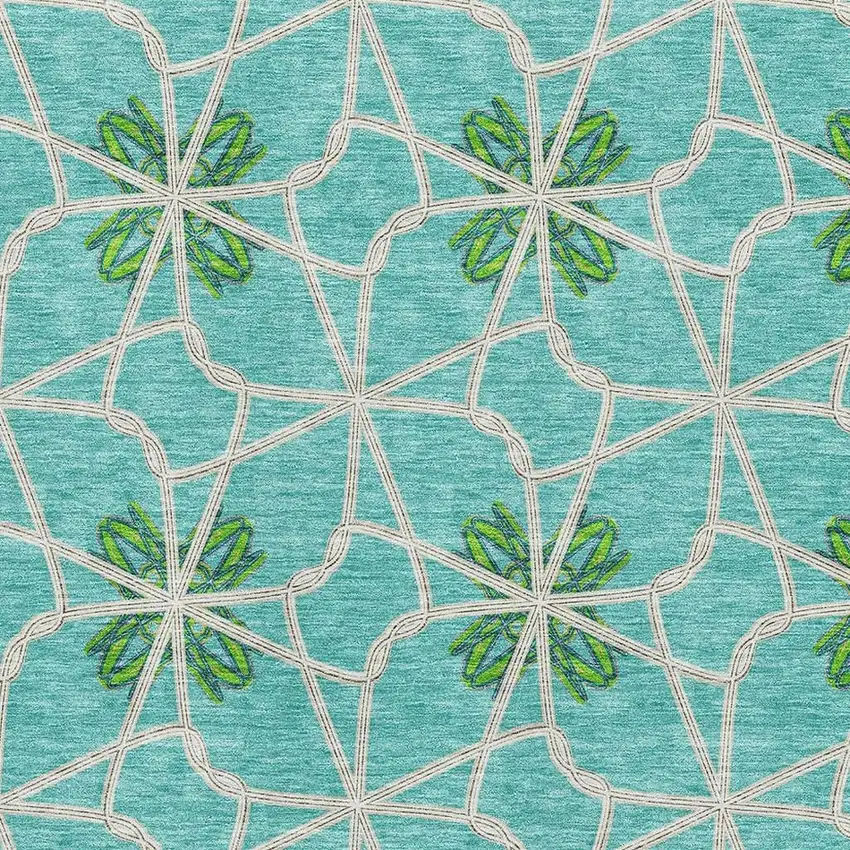 Aqua Green And Beige Geometric Washable Area Rug With UV Protection Photo 2