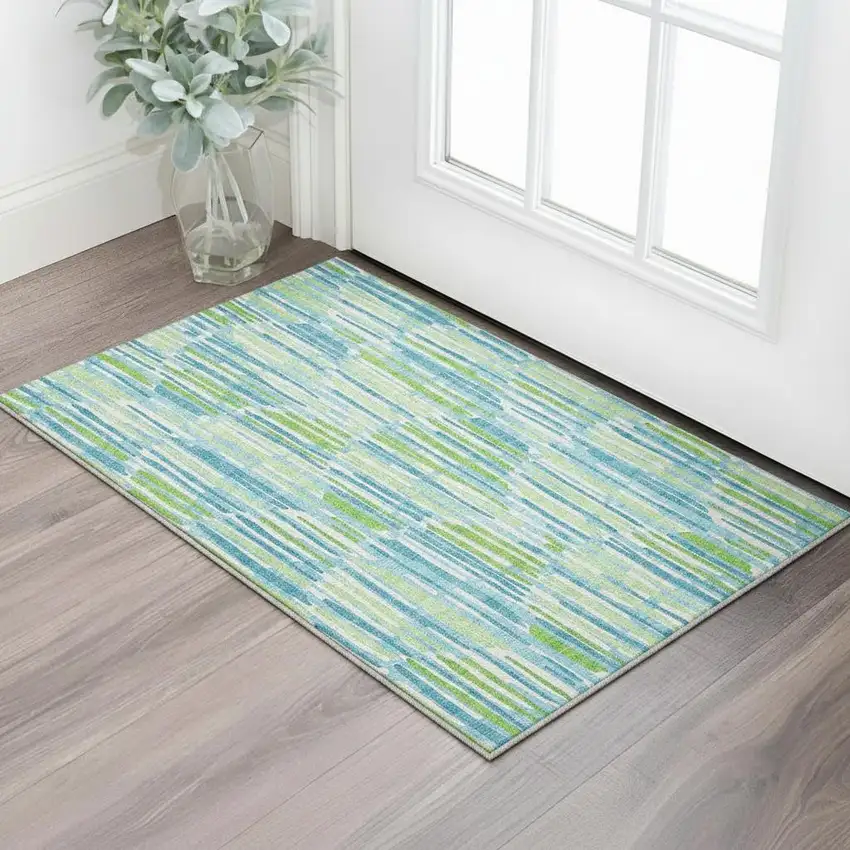 Aqua Green And Ivory Abstract Washable Area Rug With UV Protection Photo 2
