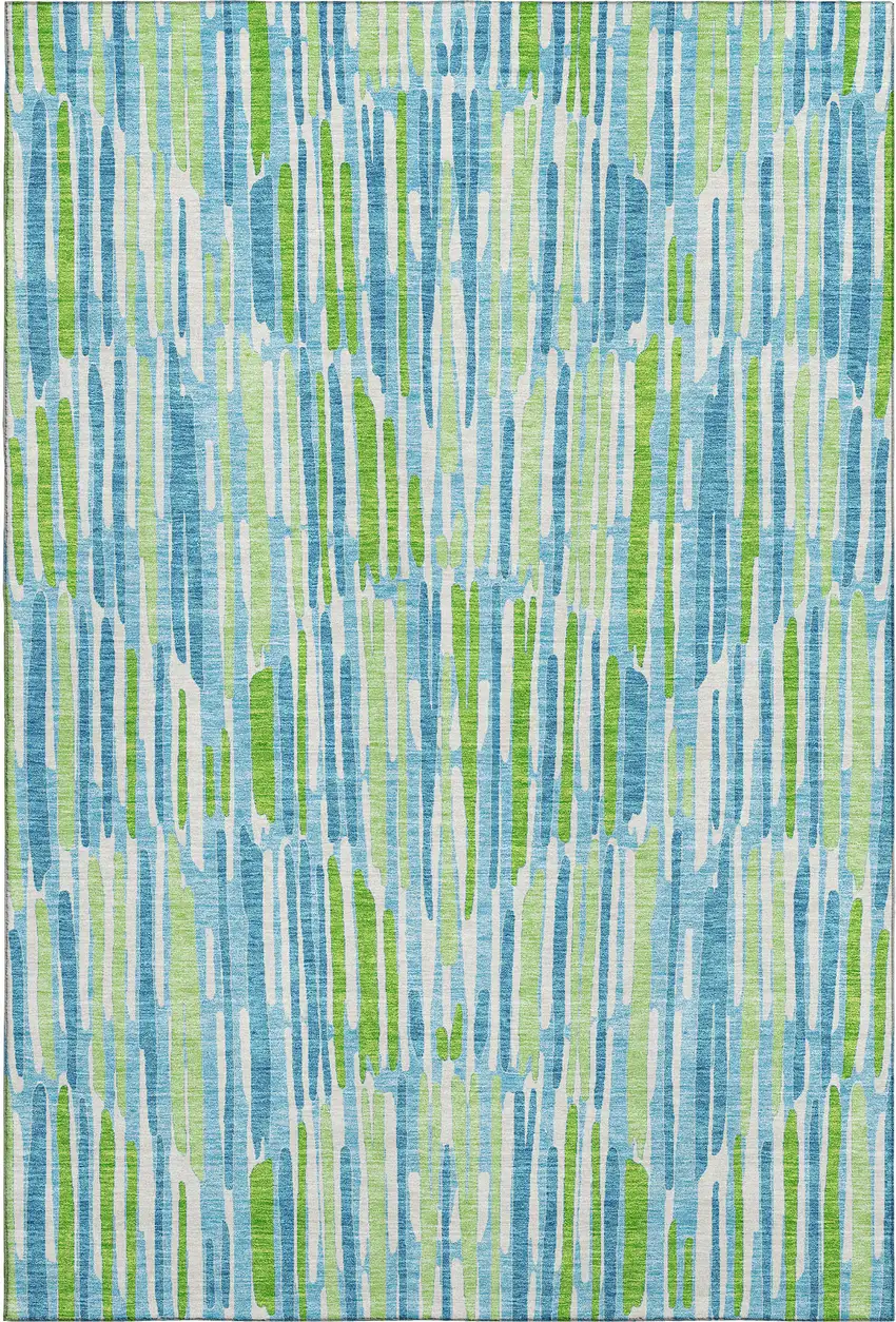 Aqua Green And Ivory Abstract Washable Area Rug With UV Protection Photo 1