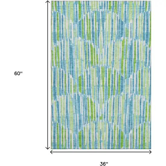 Aqua Green And Ivory Abstract Washable Area Rug With UV Protection Photo 3