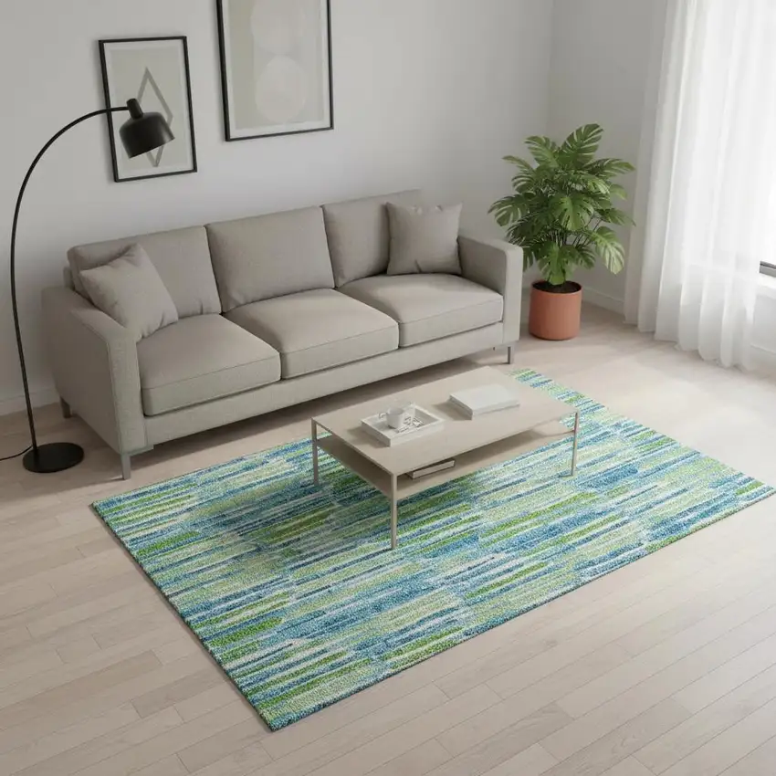 Aqua Green And Ivory Abstract Washable Area Rug With UV Protection Photo 2