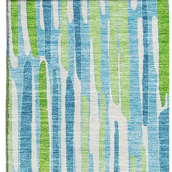 Aqua Green And Ivory Abstract Washable Area Rug With UV Protection Photo 4