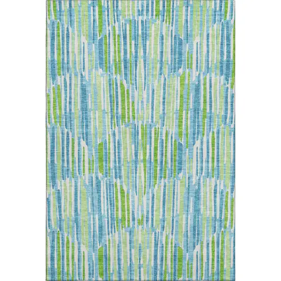 Aqua Green And Ivory Abstract Washable Area Rug With UV Protection Photo 1