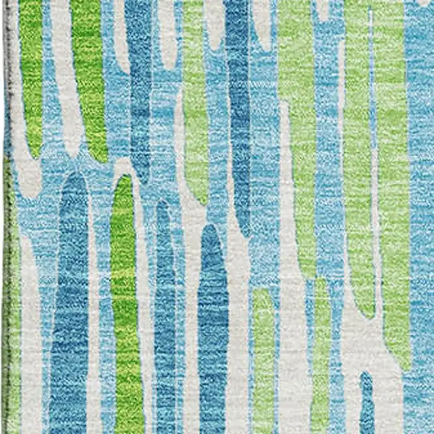 Aqua Green And Ivory Abstract Washable Area Rug With UV Protection Photo 3