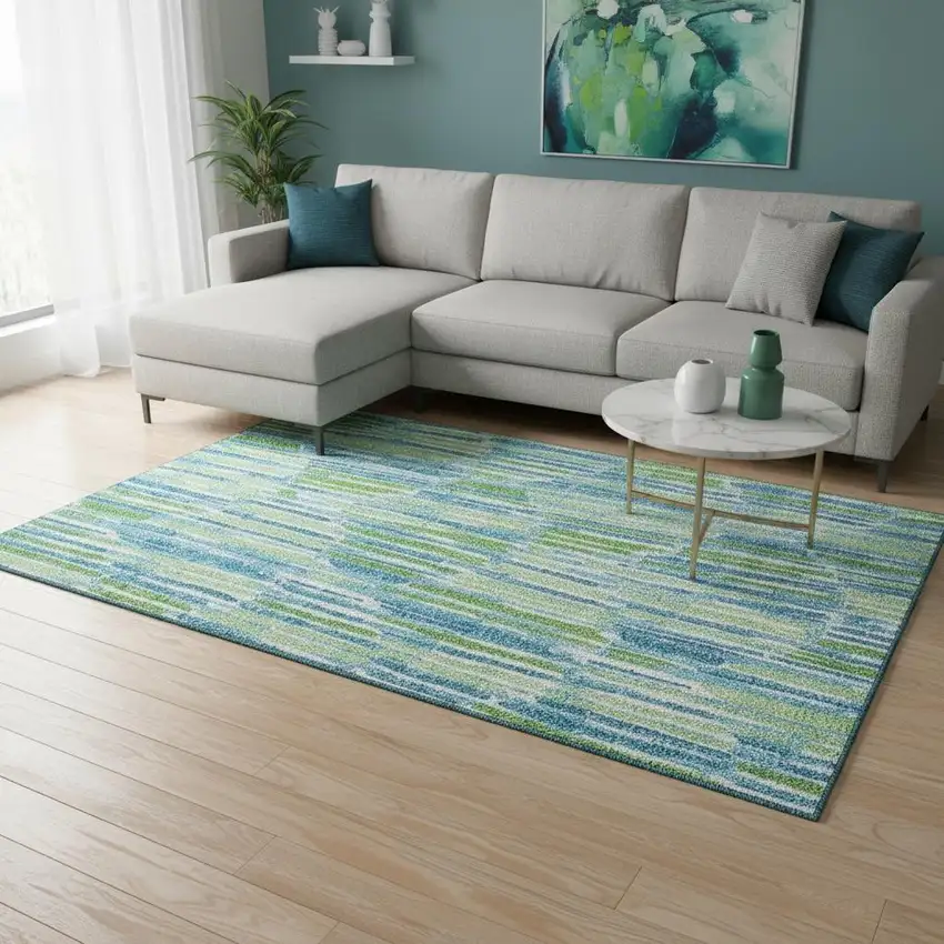 Aqua Green And Ivory Abstract Washable Area Rug With UV Protection Photo 2