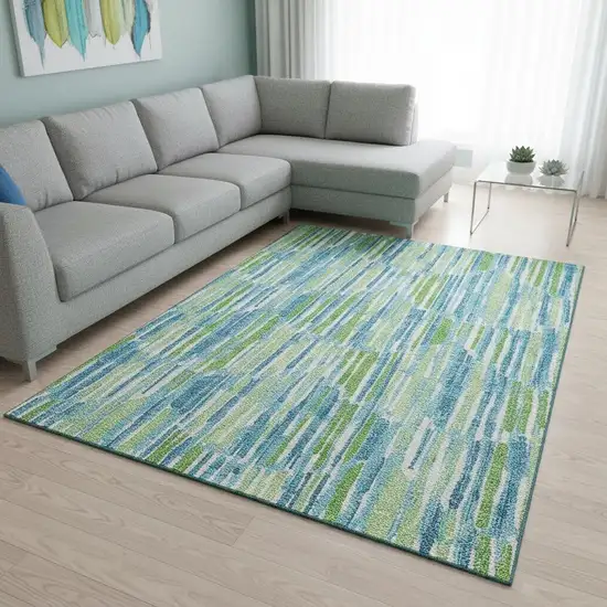 Aqua Green And Ivory Abstract Washable Area Rug With UV Protection Photo 2