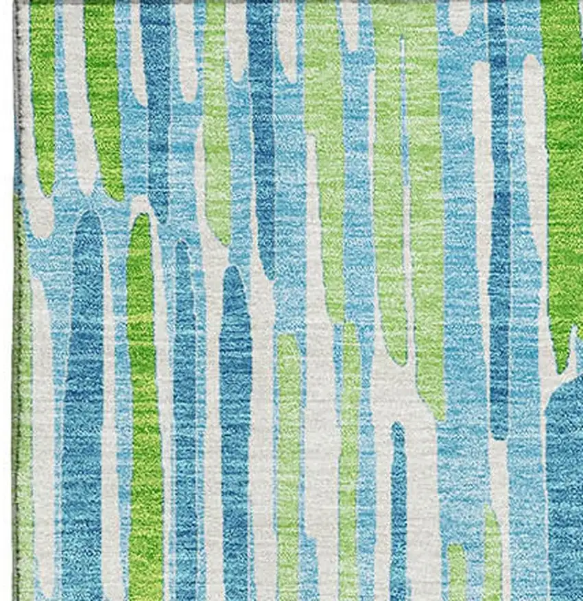 Aqua Green And Ivory Abstract Washable Area Rug With UV Protection Photo 3