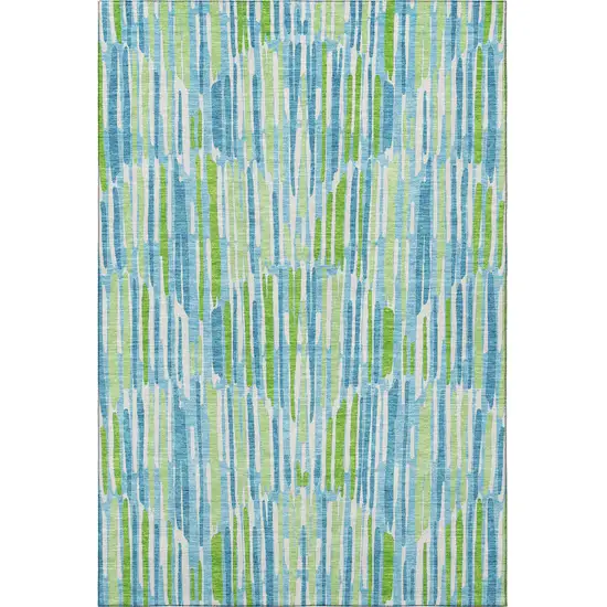 Aqua Green And Ivory Abstract Washable Area Rug With UV Protection Photo 4