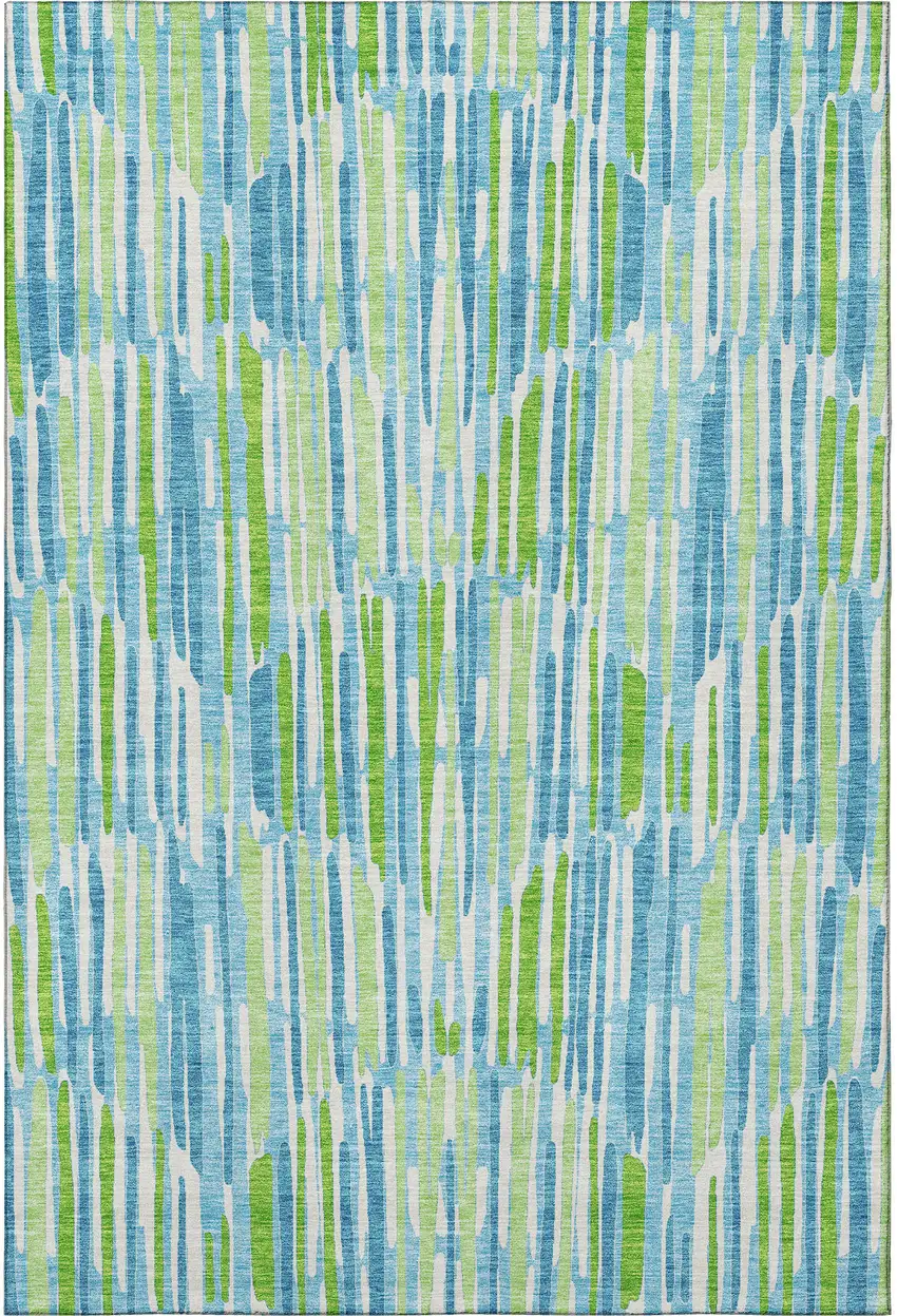 Aqua Green And Ivory Abstract Washable Area Rug With UV Protection Photo 4