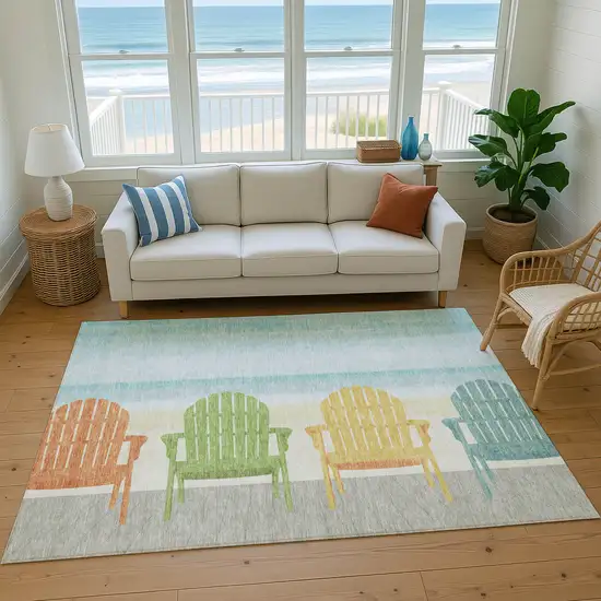 Aqua Green And Orange Nautical Washable Area Rug With UV Protection Photo 6