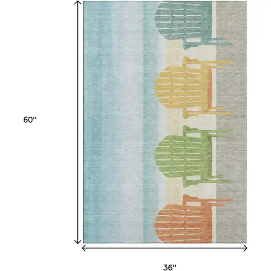 Aqua Green And Orange Nautical Washable Area Rug With UV Protection Photo 3