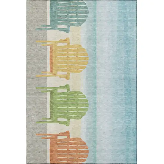 Aqua Green And Orange Nautical Washable Area Rug With UV Protection Photo 4