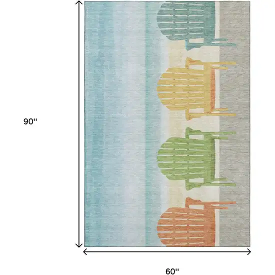 Aqua Green And Orange Nautical Washable Area Rug With UV Protection Photo 3