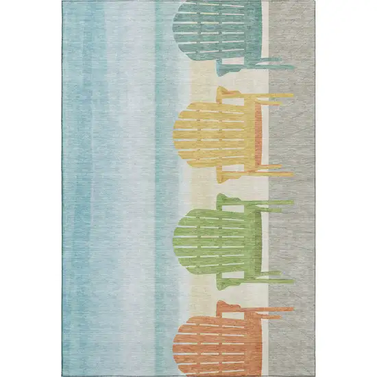 Aqua Green And Orange Nautical Washable Area Rug With UV Protection Photo 2