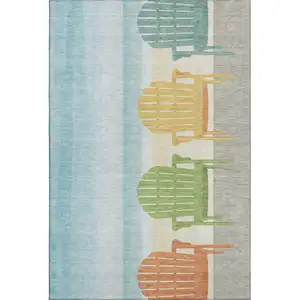 Photo of Aqua Green And Orange Nautical Washable Area Rug With UV Protection