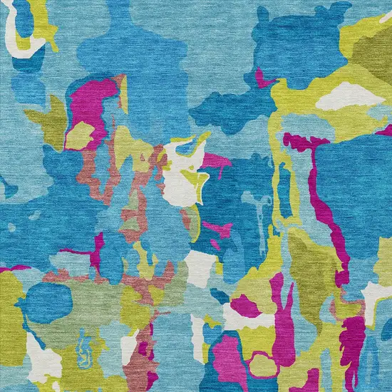Aqua Green And Pink Abstract Washable Indoor Outdoor Area Rug Photo 6