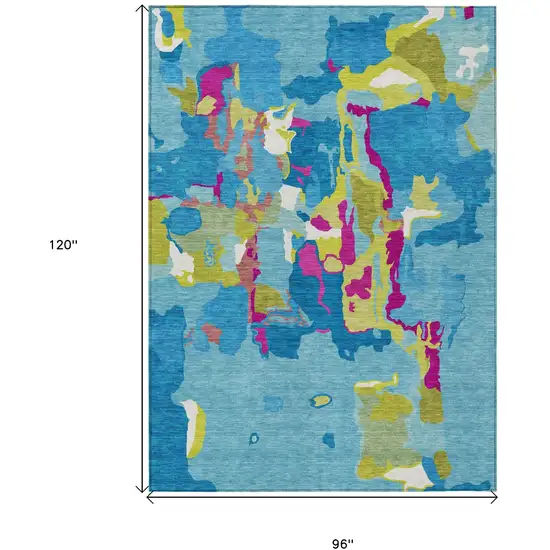 Aqua Green And Pink Abstract Washable Indoor Outdoor Area Rug Photo 3