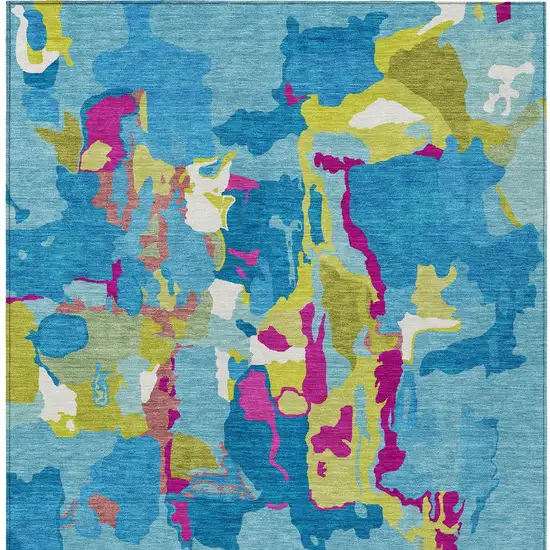 Aqua Green And Pink Abstract Washable Indoor Outdoor Area Rug Photo 6