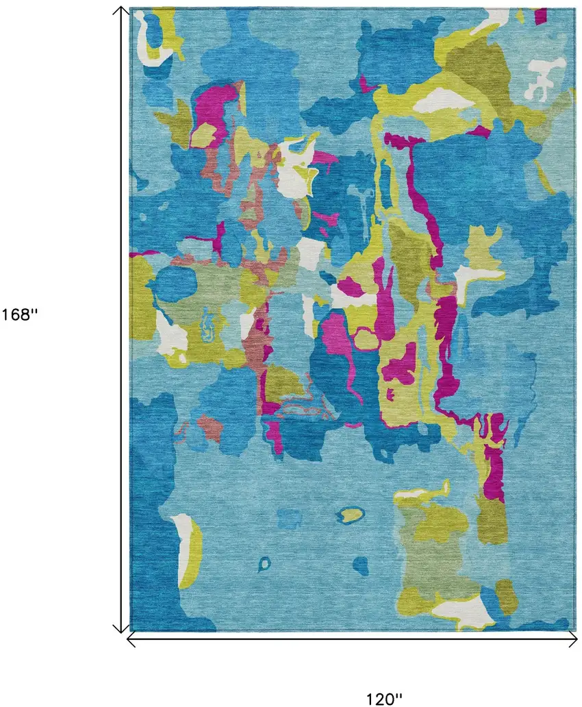 Aqua Green And Pink Abstract Washable Indoor Outdoor Area Rug Photo 3