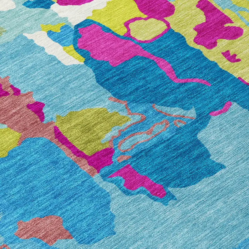 Aqua Green And Pink Abstract Washable Indoor Outdoor Area Rug Photo 5