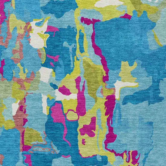 Aqua Green And Pink Abstract Washable Indoor Outdoor Area Rug Photo 6